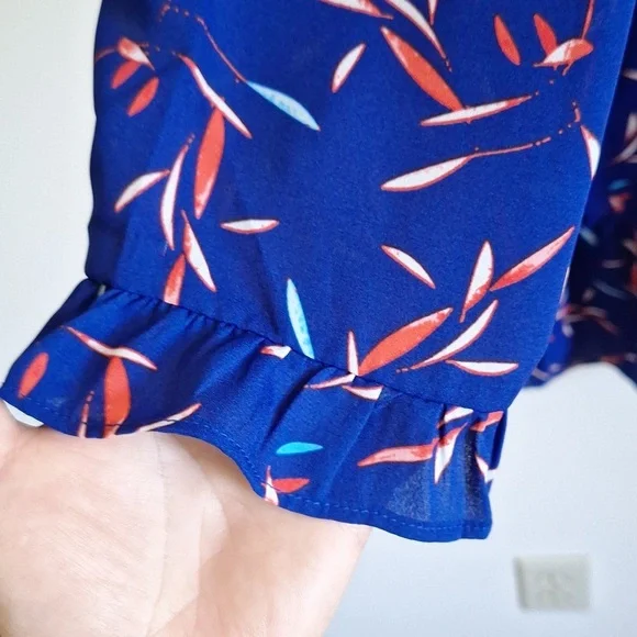 Banana Republic Ruffle-Hem Swing Shift Blue Long Sleeve Dress Size M - Picture 8 of 9